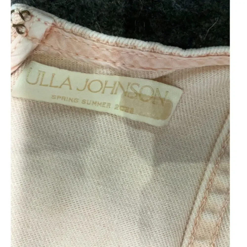 Ulla Johnson Size 12 Renee Denim Bustier Puff Sleeve Crop Top Sweetbriar Blush